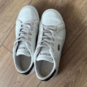Lacoste White Leather Low-Top Sneakers with Green Logo